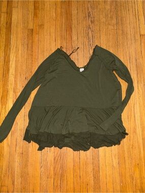 Free People Olive Green Strapless Ruffle Top